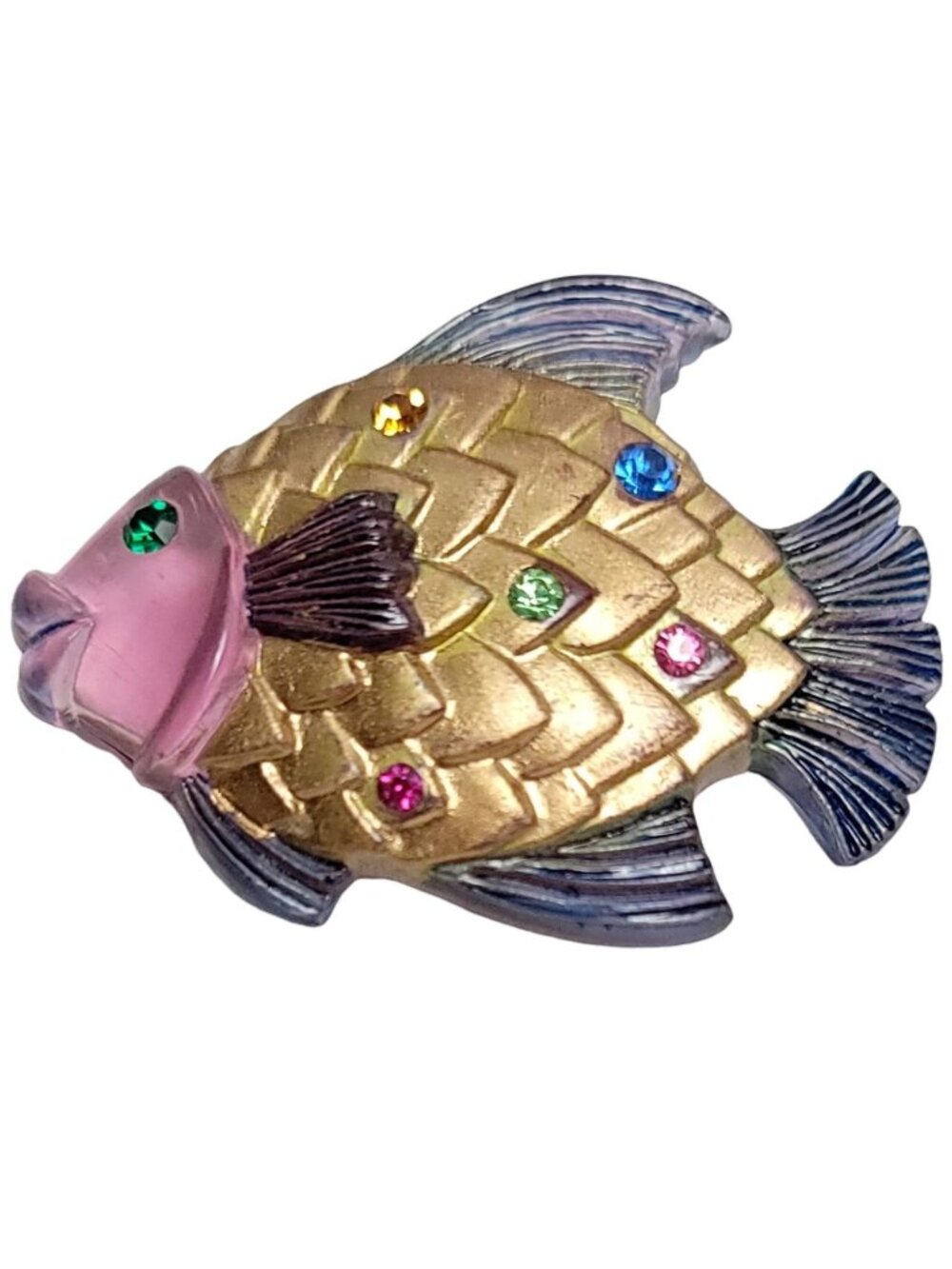 Art Pink Book Piece Lucite Plastic Multi-Color Rhinestone Fish Brooch